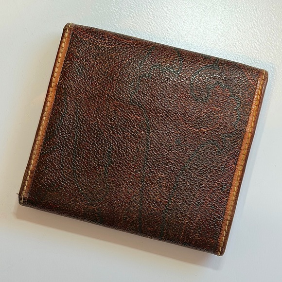 Etro Milano Vintage Trifold Bordeaux Paisley & Tan Leather Wallet w/ Coin Pouch - Picture 2 of 16